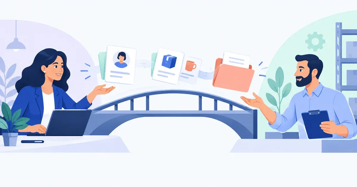 Cadastro de cliente, catálogo de produtos e pedido cruzam uma ponte entre a equipe comercial e o escritório de gestão